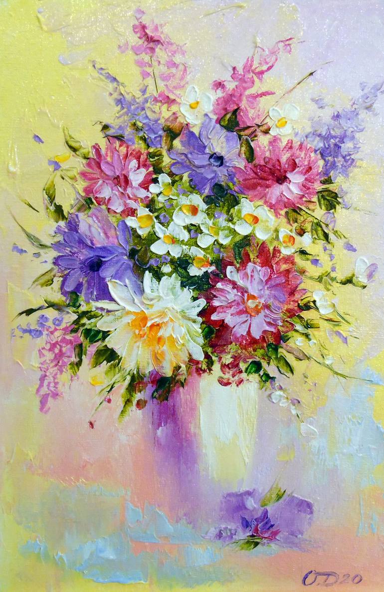 A bouquet of delicate flowers Painting by Olha Darchuk | Saatchi Art