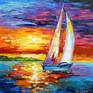Sailboat at dawn oil on cardboard canvas, unframed 100 % handmade palette knife and high- quality oil, for interior or as a gift. It will decorate your interior and will bring joy to you and your family for a long time.