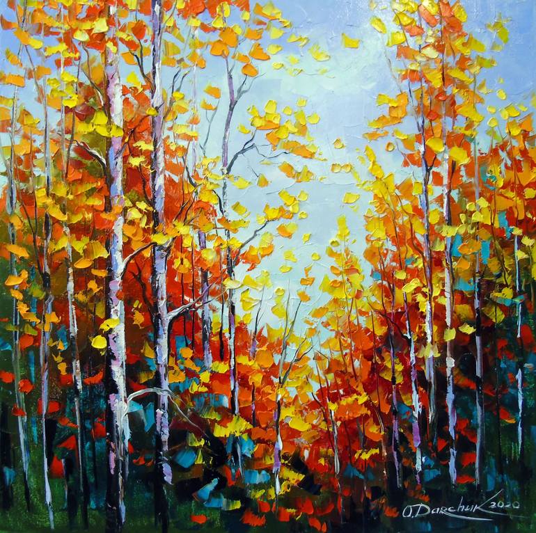 Autumn breath of birches Painting by Olha Darchuk | Saatchi Art