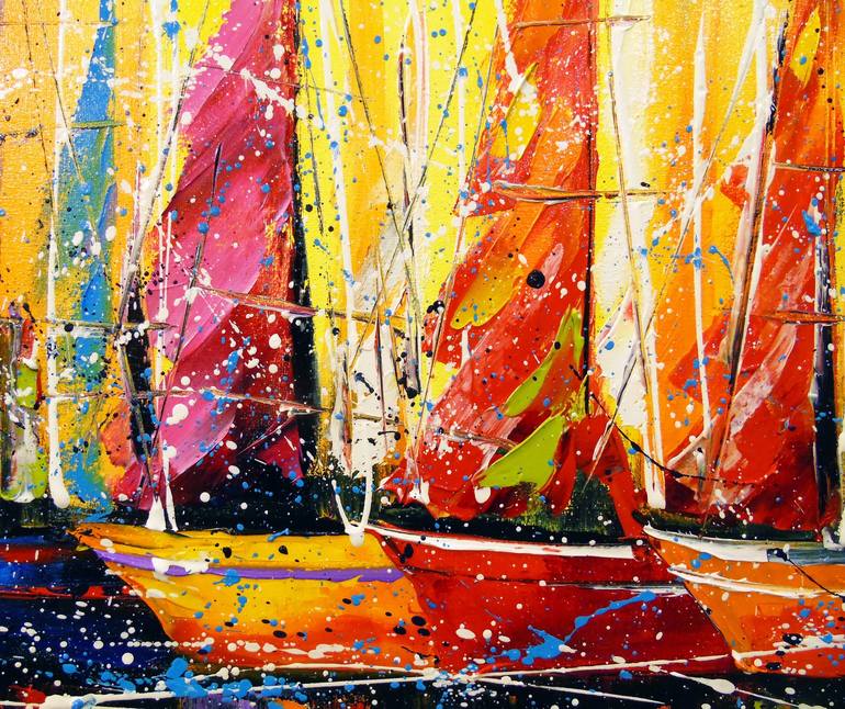 Original Abstract Sailboat Painting by Olha Darchuk