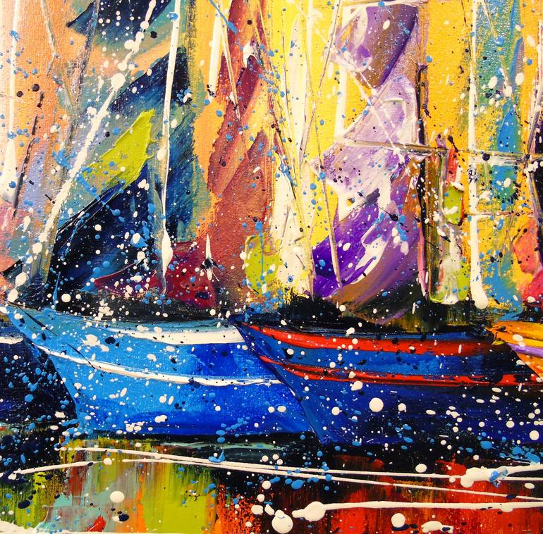 Original Abstract Sailboat Painting by Olha Darchuk