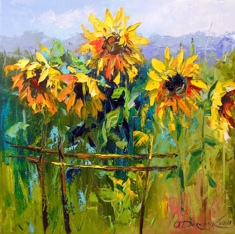 Sunflowers and wind Painting by Olha Darchuk | Saatchi Art