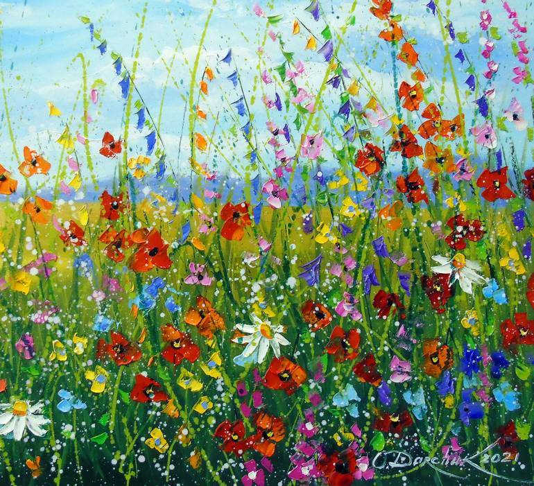 Summer flowers in the field Painting by Olha Darchuk | Saatchi Art