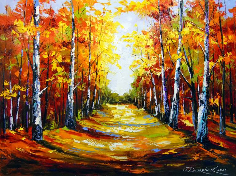 Birch road to light Painting by Olha Darchuk | Saatchi Art