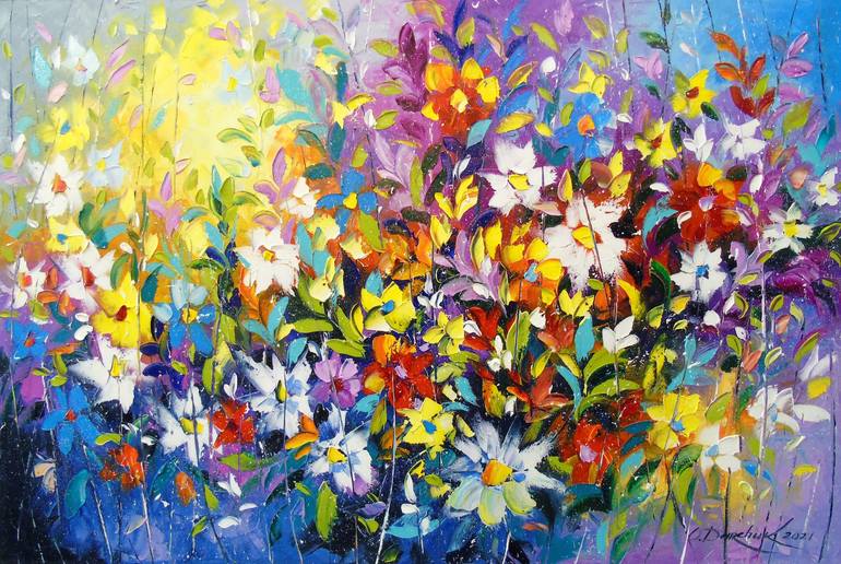 Tango of summer flowers Painting by Olha Darchuk | Saatchi Art