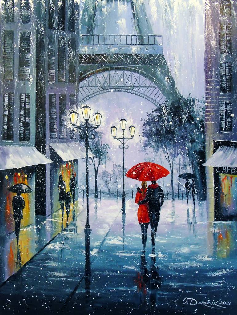 The first snow in Paris Painting by Olha Darchuk | Saatchi Art