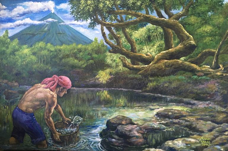 Fishing at lagoon in bicol Painting by manuel cadag Saatchi Art