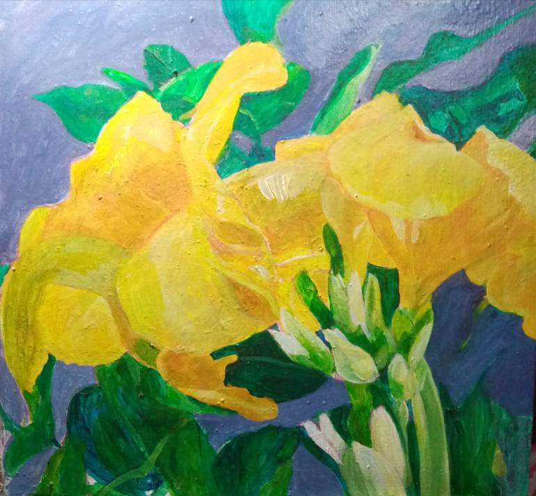 Original Folk Floral Painting by Manuel Cadag