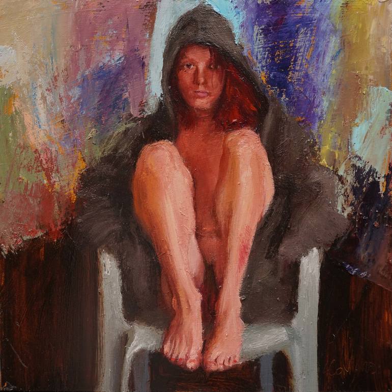 redhead, nude & hoodie, hoodie, pretty girl, hood, sitting girl, Pa...