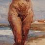 It is about a woman who is on a beach ,Fortaleza , and the sky is blue and there is wind