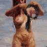 It is about a woman who is on a beach ,Fortaleza , and the sky is blue and there is wind