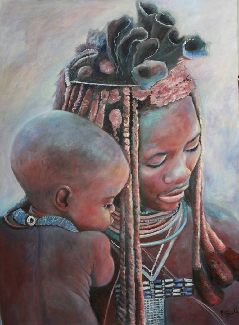 african woman with child painting