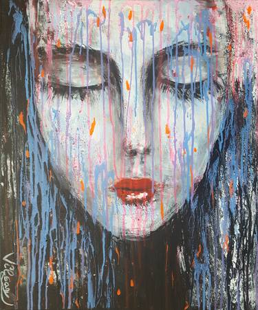 24"x20"(60x50cm), Ready to Hang, girl, lady, woman,angel Art Painting Abstract Painting, Modern Urban Art thumb