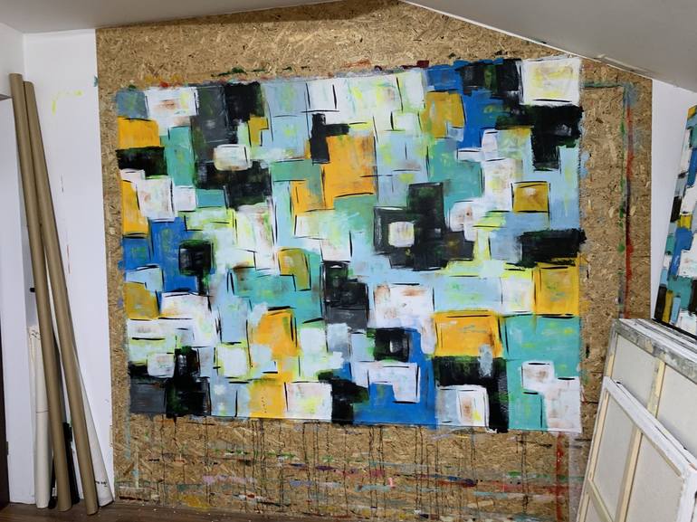 Original Abstract Expressionism Geometric Painting by Veronica Vilsan