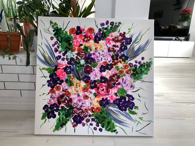 Original Abstract Expressionism Floral Painting by Veronica Vilsan