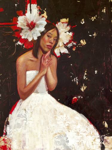 Saatchi Art Artist Rosso Emerald Crimson; Painting, “Girl with White Flowers” #art