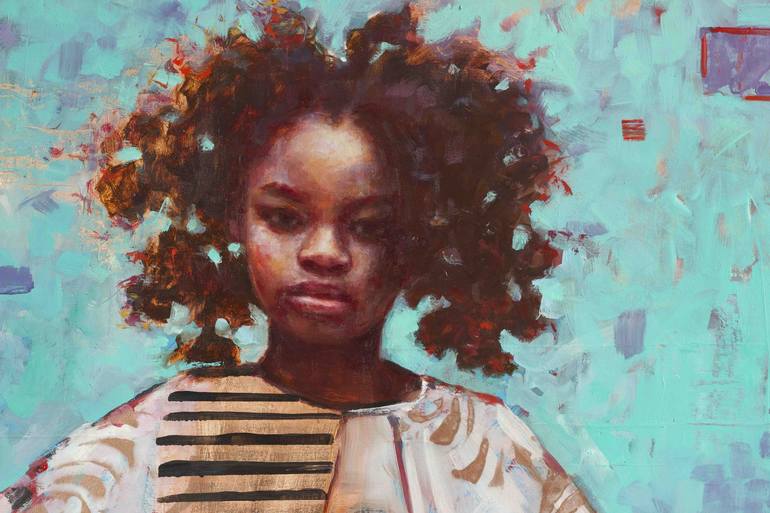 Original Abstract People Painting by Rosso Emerald Crimson