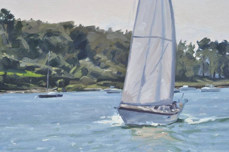 Original Fine Art Sailboat Painting by ANNE BAUDEQUIN