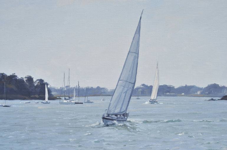 Original Fine Art Sailboat Painting by ANNE BAUDEQUIN