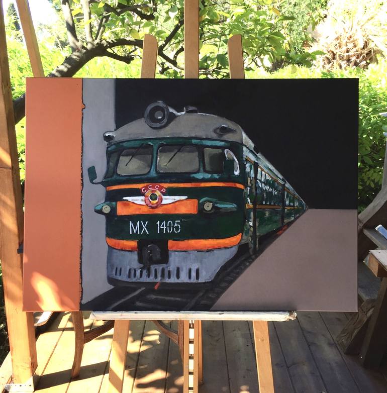 Original Fine Art Train Painting by Yuna Bert