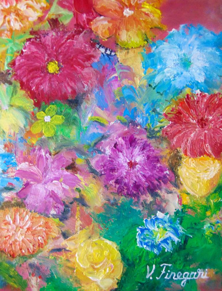 Original Abstract Floral Painting by Vasi Finegari