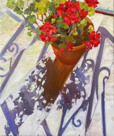 Red Geranium and Violet Shadows thumb