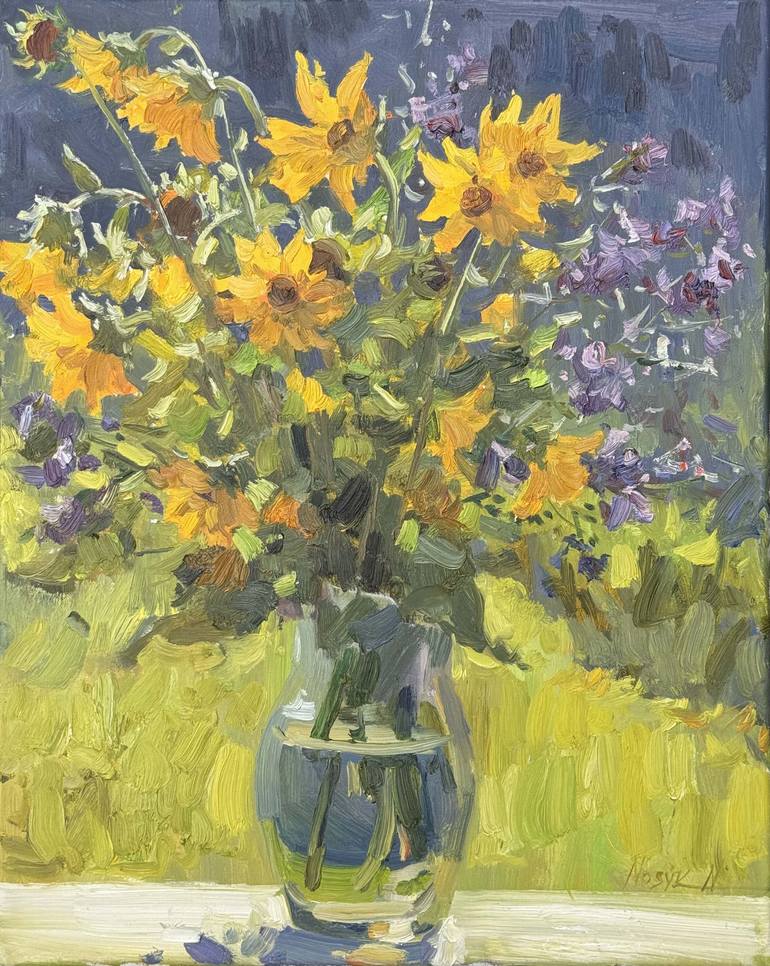 Wild Flowers Litted by Morning Light Painting by Nataliia Nosyk