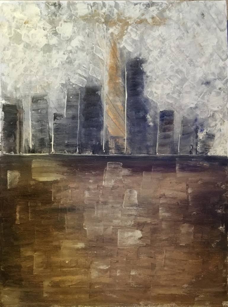 twin towers oil painting