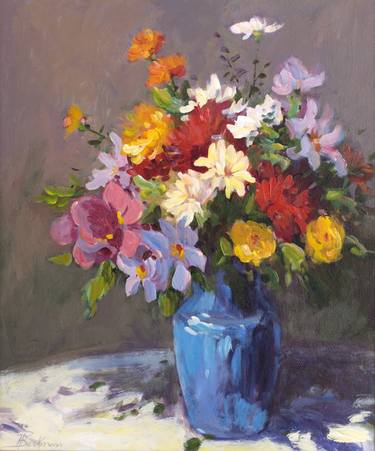 Blue vase of Spring Flowers thumb