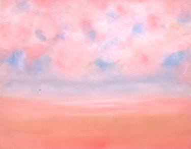 Abstract Oil Painting - Peach and Blue Landscape thumb