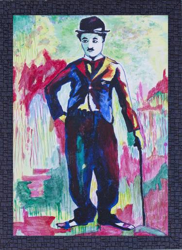 Chalie Chaplin illustration Acrylic on Canvas by CS Mehta thumb