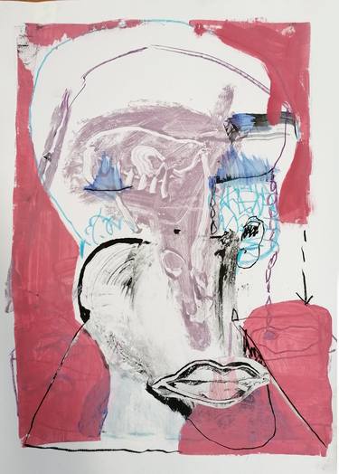 Original Abstract Expressionism Portrait Drawings by Massimo Quadrelli