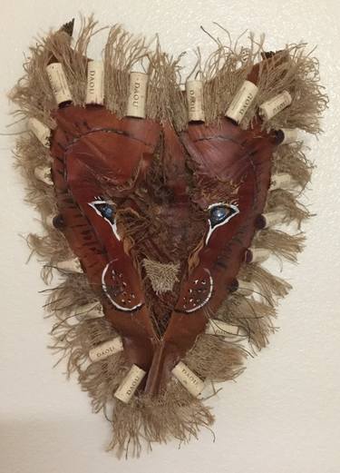 Soul of a Lion Wall Mask made from Palm Tree Bark thumb