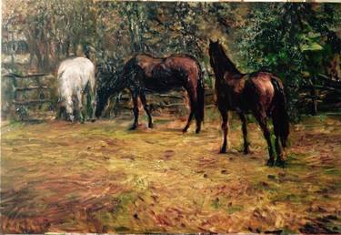 "Horses" - original oil painting by artist Oleg Levin thumb