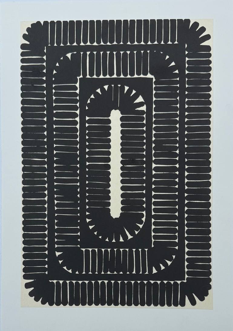 Original Geometric Printmaking by Elvia Perrin | Black & White Art on Paper | Loom 12 Linocut print