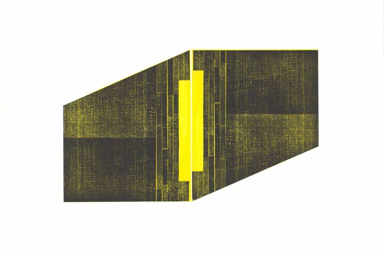 Original Abstract Printmaking by Elvia Perrin | Contemporary Art on Paper | "Slate" Large Geometric Art Print, Black Yellow White Etching
