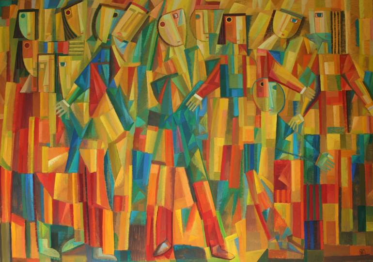 Original Cubism People Paintings by Zaza Tuschmalischvili