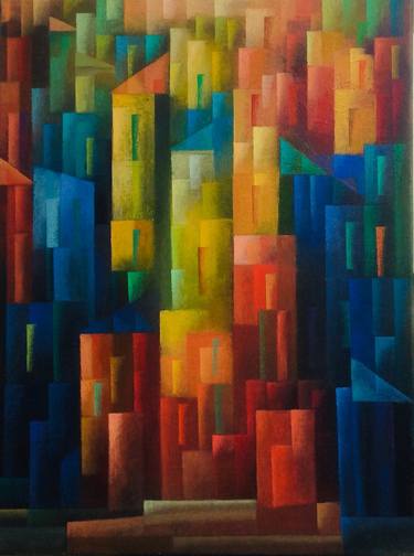 Original Abstract Expressionism Geometric Paintings by Zaza Tuschmalischvili