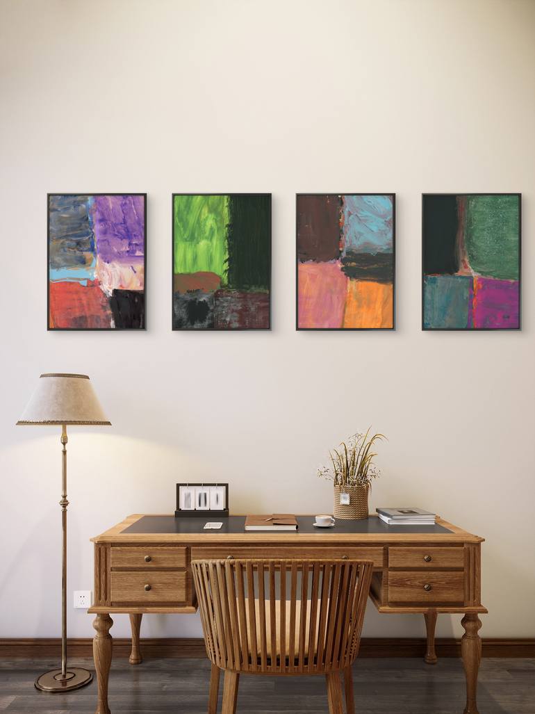 Original Geometric Abstract Painting by Gabriel Prundeanu