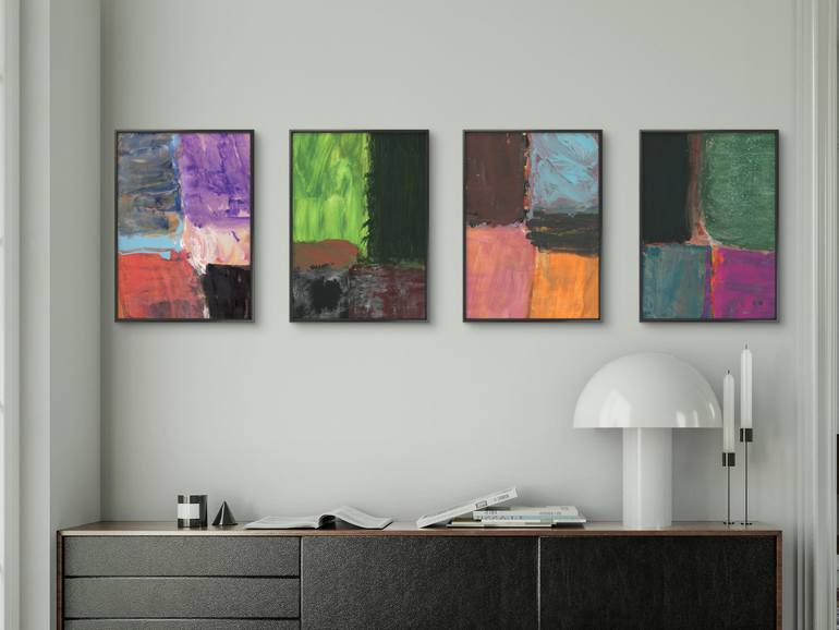 Original Geometric Abstract Painting by Gabriel Prundeanu