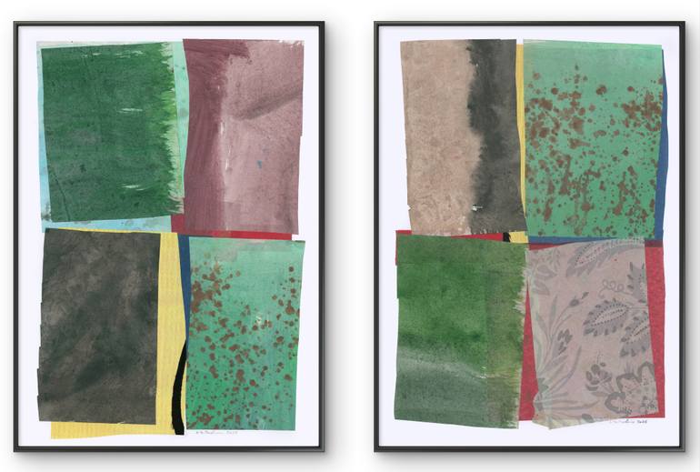 Original Abstract Collage by Gabriel Prundeanu | Abstract Art on Acrylic | Color field painting Modern Abstract artwork set 2 green wall art