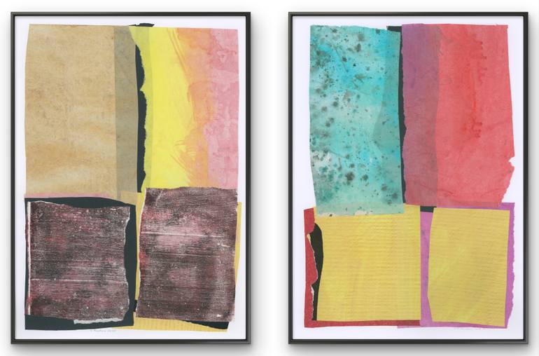 Original Abstract Collage by Gabriel Prundeanu | Abstract Art on Acrylic | Color field painting Modern Abstract artwork set 2 yellow art