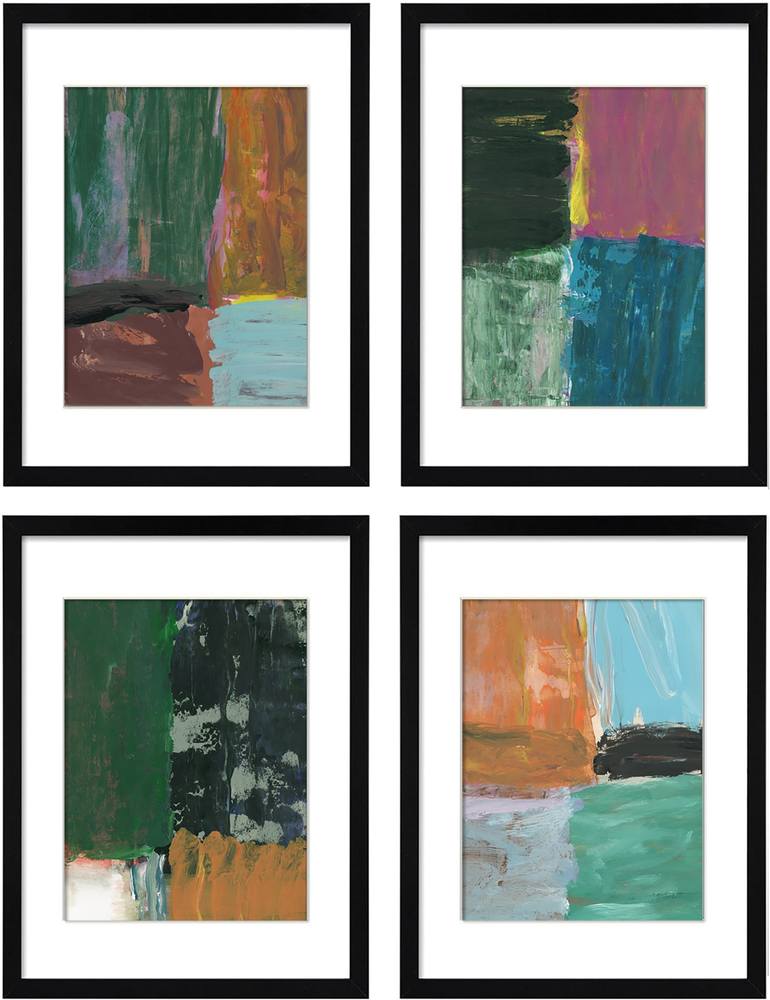 Original Abstract Painting by Gabriel Prundeanu | Abstract Art on Paper | Set of 4 original paintings acrylic wall art set modern abstract