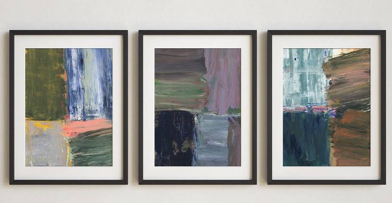 Original Abstract Painting by Gabriel Prundeanu | Abstract Art on Paper | Set of 3 paintings wall art original abstract