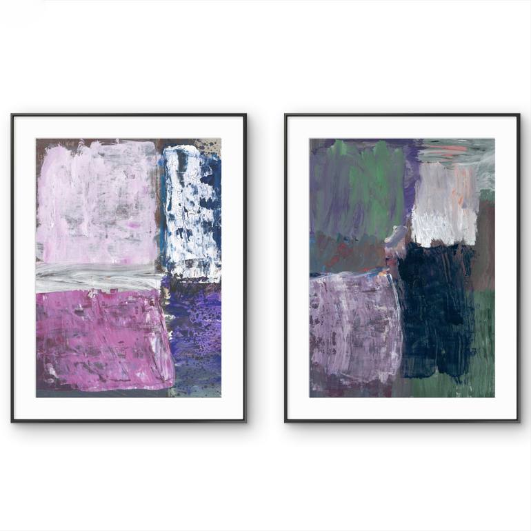 Original Abstract Painting by Gabriel Prundeanu | Abstract Art on Paper | Color field painting Modern Abstract artwork set 2 purple art