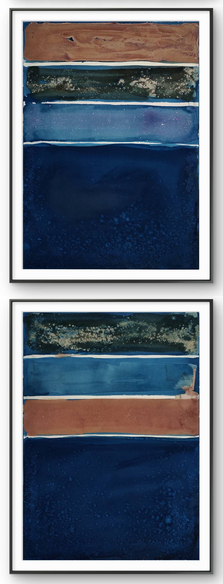 Original Abstract Painting by Gabriel Prundeanu | Abstract Art on Paper | Abstract Contemporary art blue painting set of 2 large original