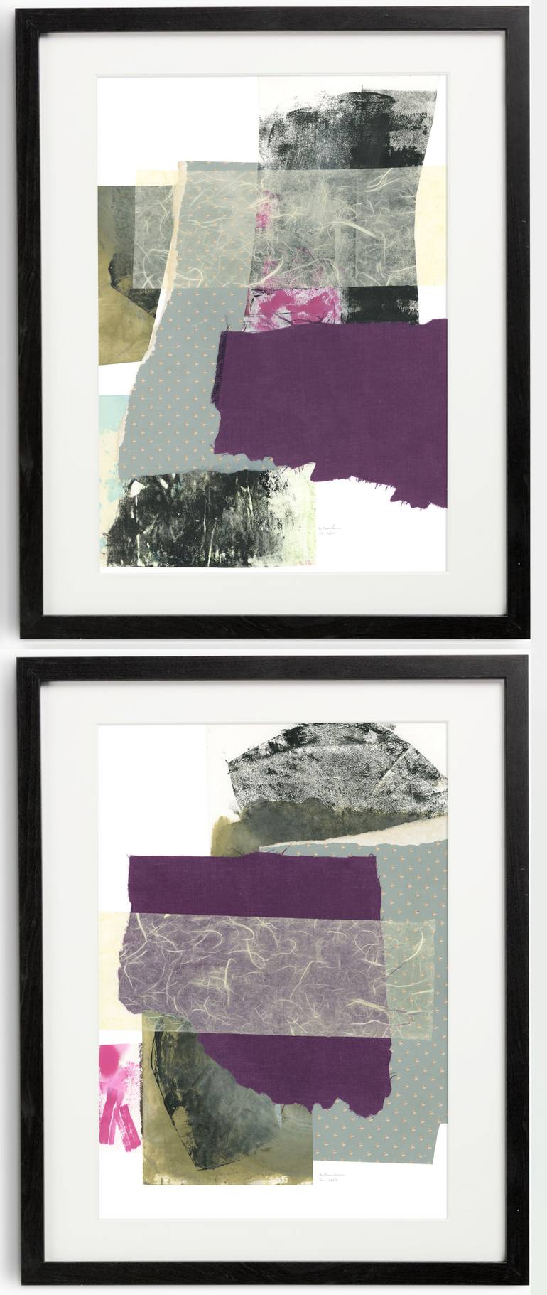 Original Abstract Painting by Gabriel Prundeanu | Abstract Art on Cotton Paper | Original Abstract collage set 2 geometric art modern purple wall