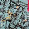 The work contains elements of embroidery on canvas.