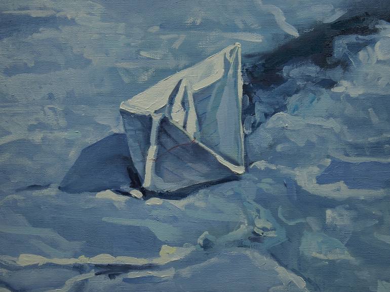 Original Art Deco Boat Painting by Anatolii Varvarov