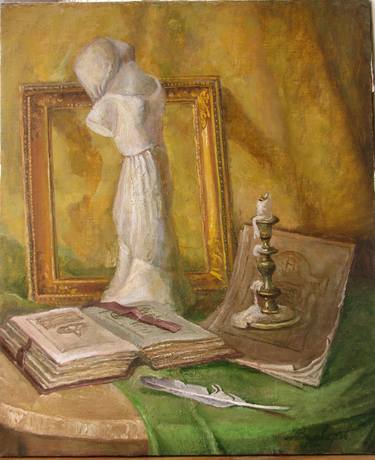 Still life with manuscripts and candlestick thumb